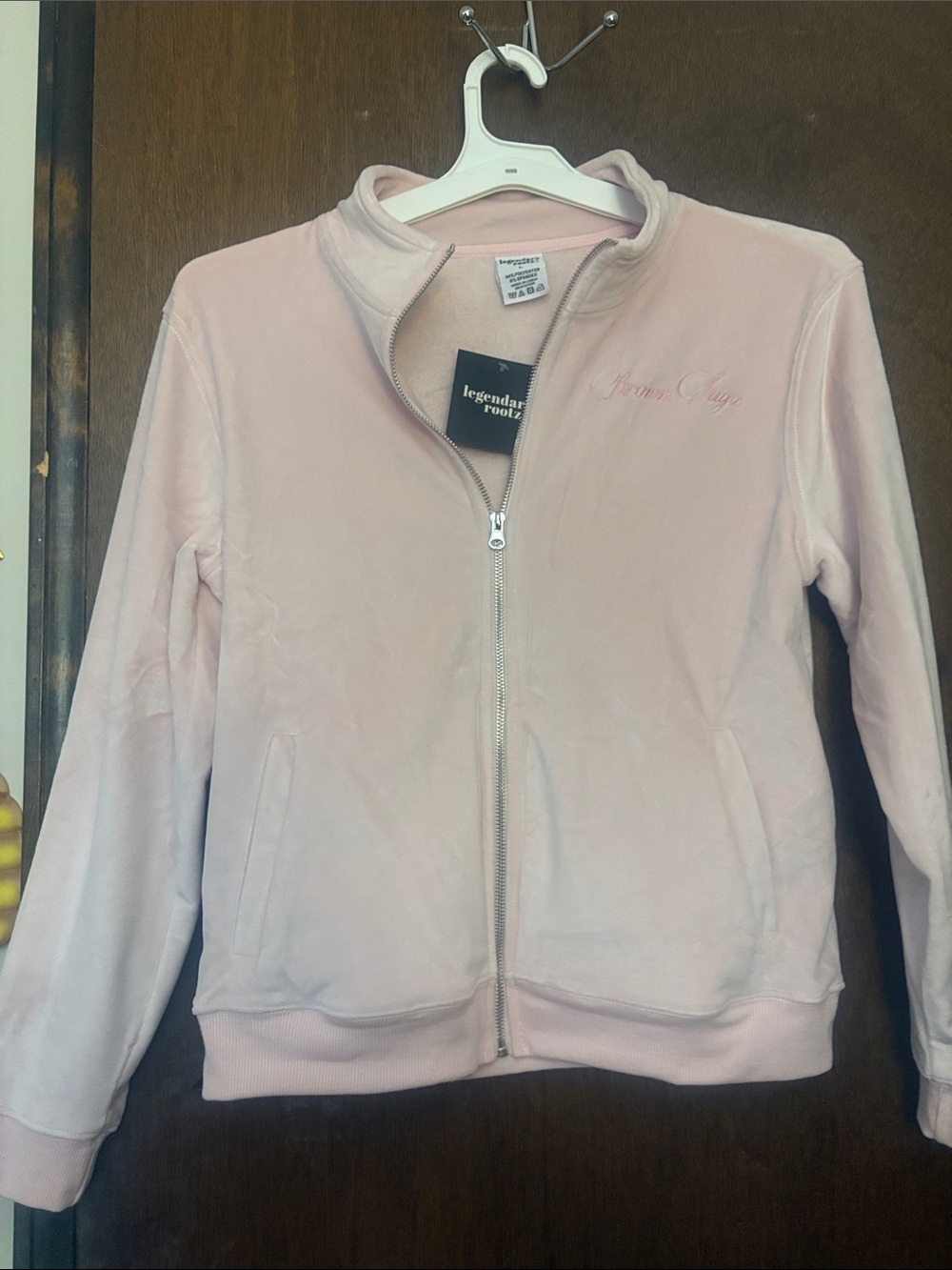 Pale Pink Velour Zip Hoodie